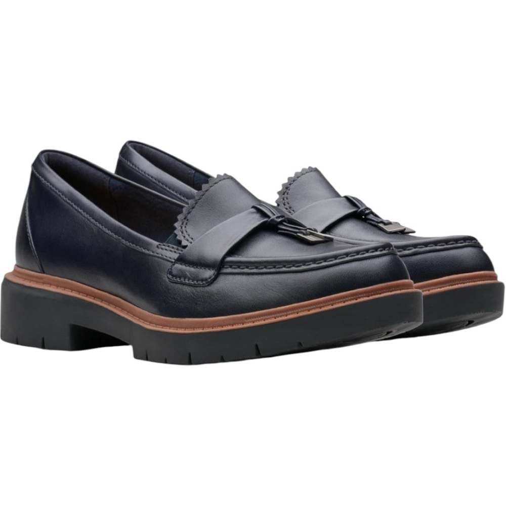 Clarks Navy Leather Lug Sole Tassel Loafers